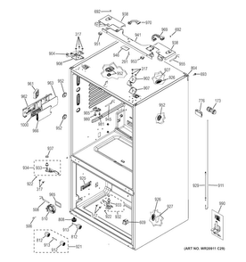 Case Parts Diagram and Parts List for CYE23TSDFSS  General Electric Refrigerator