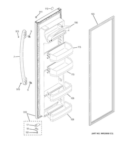 Fresh Food Door Diagram and Parts List for GSS25ETHCWW  General Electric Refrigerator
