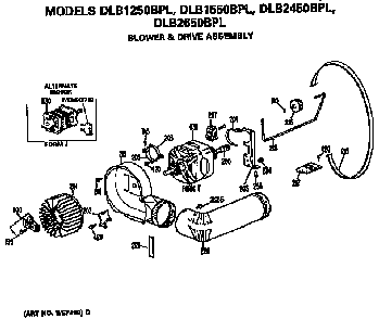 Blower And Drive Assembly Diagram and Parts List for DLB2450BPL  Hotpoint Dryer