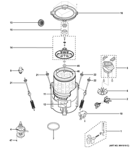 Tub & Motor Diagram and Parts List for WSLS1500H0WW  General Electric Washer