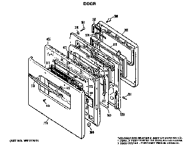 Door Diagram and Parts List for JKP27J3  General Electric Wall Oven