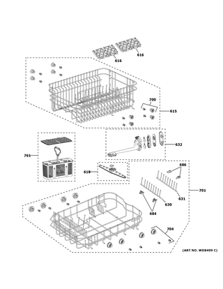 Rack Assemblies Diagram and Parts List for GPT145SSL0SS  General Electric Dishwasher