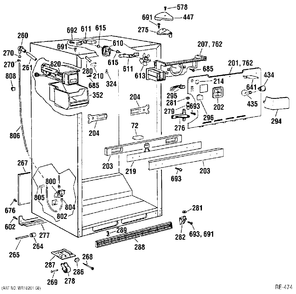 CABINET Diagram and Parts List for TBX22P1XBRBB  General Electric Refrigerator