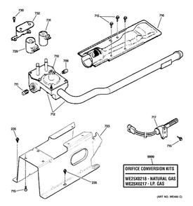 Gas Valve & Burner Assembly Diagram and Parts List for GFDN120GD1WW  General Electric Dryer