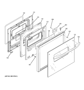 Lower Door Diagram and Parts List for JRP28SK2SS  General Electric Wall Oven