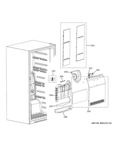 Freezer Section Diagram and Parts List for FUF14QRRAWW  General Electric Freezer