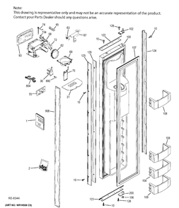 FZ DOOR Diagram and Parts List for ZISB420DHA  General Electric Refrigerator