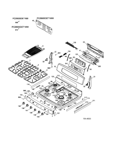 CONTROL PANEL & COOKTOP Diagram and Parts List for PC2B930DET1BB  General Electric Range