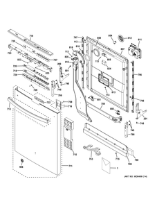 ESCUTCHEON & DOOR ASSEMBLY Diagram and Parts List for PDT750SSF8SS  General Electric Dishwasher