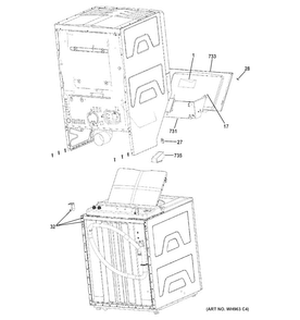 Cabinet Diagram and Parts List for GTUN275EM2WW  General Electric Washer Dryer Combo