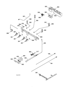 GAS SYSTEM & MANIFOLD PIPE Diagram and Parts List for MGAS724EL2WW  General Electric Range