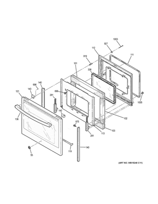 Door Diagram and Parts List for JB750DJ6BB  General Electric Range
