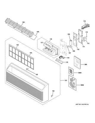 Grille & Control Parts Diagram and Parts List for AZ45E07DAPW2  General Electric Air Conditioner