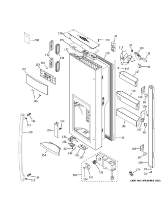 Dispenser Door Diagram and Parts List for GFD28GYNCFS  General Electric Refrigerator