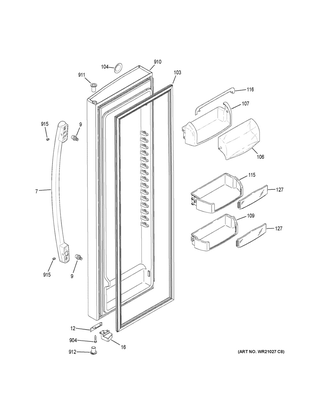 Fresh Food Door Diagram and Parts List for GSS23HGHKCWW  General Electric Refrigerator