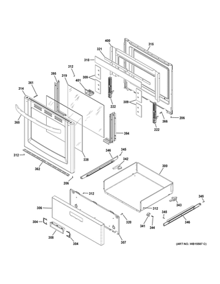 Door & Drawer Parts Diagram and Parts List for RAS300DM1WW  General Electric Range