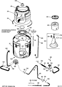 TUB, BASKET & AGITATOR Diagram and Parts List for GWL3080RBL  General Electric Washer