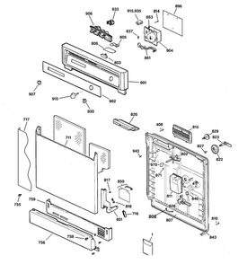 Escutcheon & Door Assembly Diagram and Parts List for GSD2700G20BB  General Electric Dishwasher