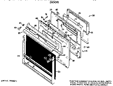 Door Diagram and Parts List for JKP16G*D2  General Electric Wall Oven