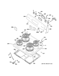 Control Panel And Cooktop Diagram and Parts List for JBS360RR1SS  General Electric Range