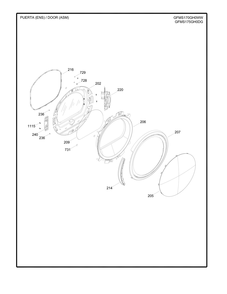 Door Asm Diagram and Parts List for GMR02BANACW  General Electric Dryer