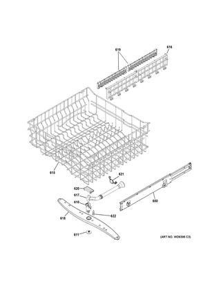 Upper Rack Assembly Diagram and Parts List for GDWT358V50SE  General Electric Dishwasher