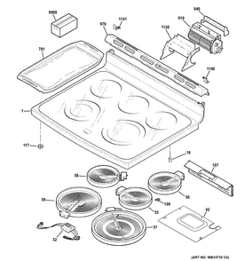 Cooktop Diagram and Parts List for CS980ST6SS  General Electric Range