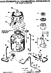 Tub, Basket And Agitator Diagram and Parts List for WWA8829RBLAA  General Electric Washer