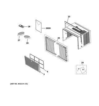 Room Air Conditioner Diagram and Parts List for AEF08LYL1  General Electric Air Conditioner