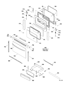 DOOR & DRAWER Diagram and Parts List for JCBP35DM1WW  General Electric Range