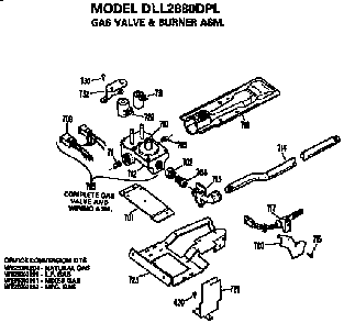 Gas Valve And Burner Assembly Diagram and Parts List for DLL2880DPL  Hotpoint Dryer