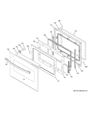 Door Diagram and Parts List for PT7050DF9WW  General Electric Wall Oven
