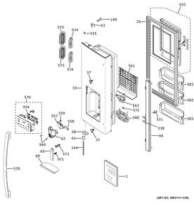 Dispenser Door Diagram and Parts List for GFE26JGMYFWW  General Electric Refrigerator