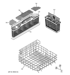 Lower Rack Assembly Diagram and Parts List for GSD6300J00CC  General Electric Dishwasher