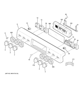 Control Panel Diagram and Parts List for CS980ST6SS  General Electric Range