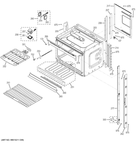 Upper Oven Diagram and Parts List for JT5500SF2SS  General Electric Wall Oven