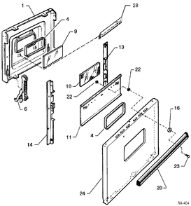 DOOR ASSEMBLY Diagram and Parts List for 12450-1  General Electric Range