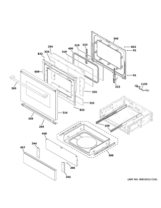 Door & Drawer Parts Diagram and Parts List for CGS700M2N1S5  General Electric Range