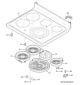 Cooktop Diagram and Parts List for PCB950SF4SS  General Electric Range