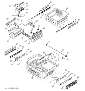 Freezer Shelves Diagram and Parts List for DFE29JGDFWW  General Electric Refrigerator