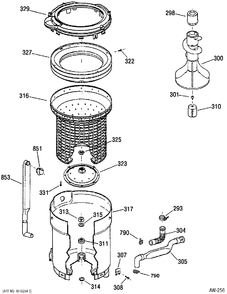 TUB & AGITATOR ASSEMBLY Diagram and Parts List for GBSR1080A0WW  General Electric Washer