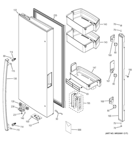 Fresh Food Door - Lh Diagram and Parts List for GNE29GGHDBB  General Electric Refrigerator