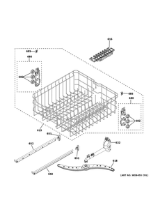 Upper Rack Assembly Diagram and Parts List for GDF550PGR6BB  General Electric Dishwasher