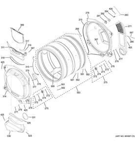 Drum Diagram and Parts List for GFDR275GH1MC  General Electric Dryer
