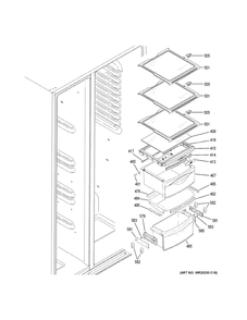 Fresh Food Shelves Diagram and Parts List for GZS22DGJPFWW  General Electric Refrigerator