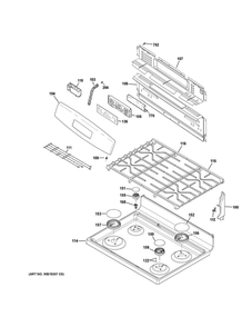 Control Panel And Cooktop Diagram and Parts List for JGB645DEK2WW  General Electric Range