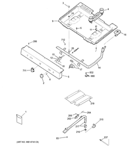 Gas & Burner Parts Diagram and Parts List for RGB518PCH1CT  Hotpoint Range