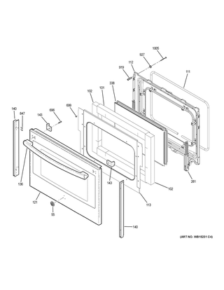 Lower Door Diagram and Parts List for JCB865SJ5SS  General Electric Range