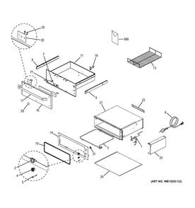 Warming Drawer Diagram and Parts List for CW9000SJ1SS  General Electric Warming Drawer