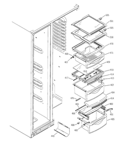Fresh Food Shelves Diagram and Parts List for PSS25MCNACC  General Electric Refrigerator